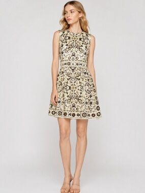 Tory Burch Pisces Dream Print Silk Dress Ivory Floral Luxury Designer Size 8